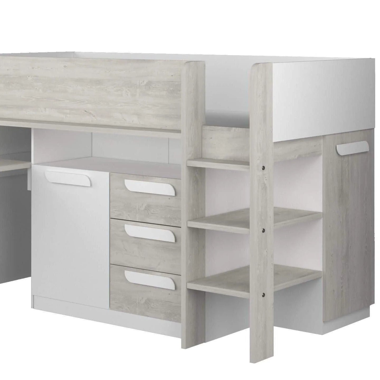 Girona Mid Sleeper Bed with Pull Out Desk, Cupboard & Drawers